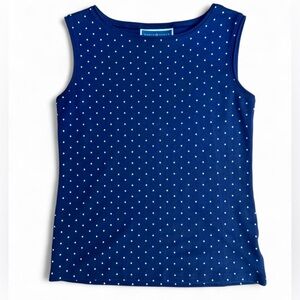 Karen Scott Womens Blue Sleeveless White Polka Dot Preppy Euro Summer Tank Top